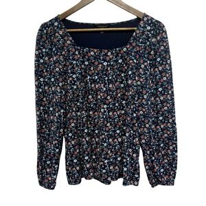 Lucky Brand Top Womens M Blue Ditzy Floral Boho Balloon Sleeve Cotton Knit Tee